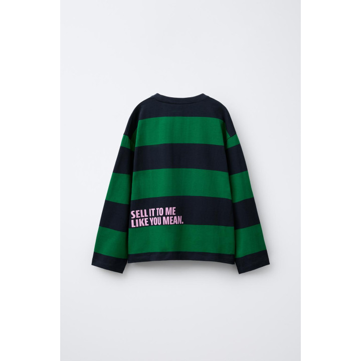 ЛОНГСЛИВ ИЗ ПЛОТНОЙ ТКАНИ В ПОЛОСКУ С НАДПИСЬЮ