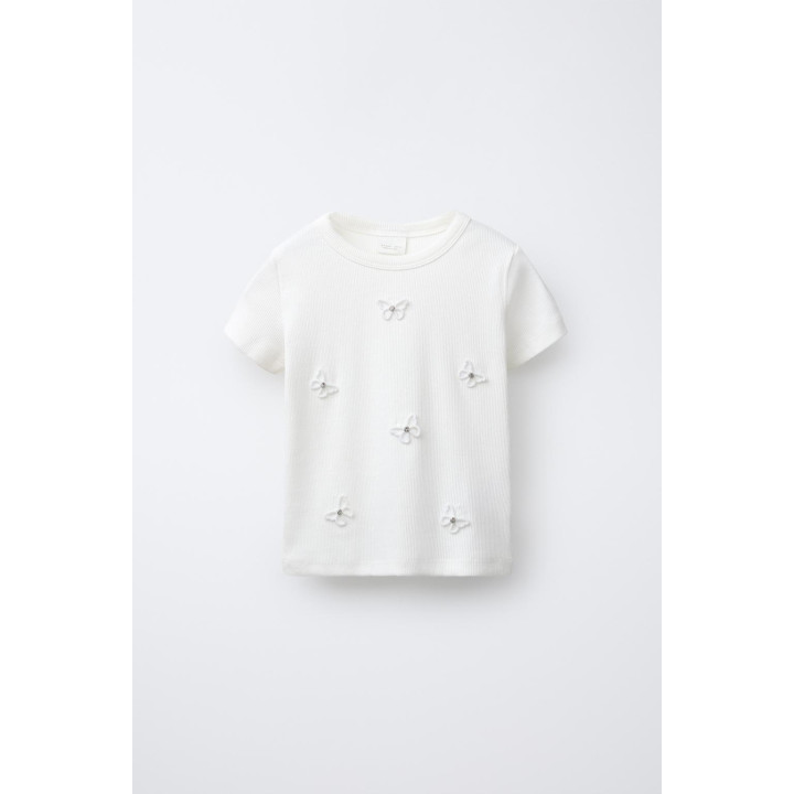 ФУТБОЛКА В РУБЧИК С АППЛИКАЦИЕЙ ИЗ ДРАГОЦЕННОСТЕЙ