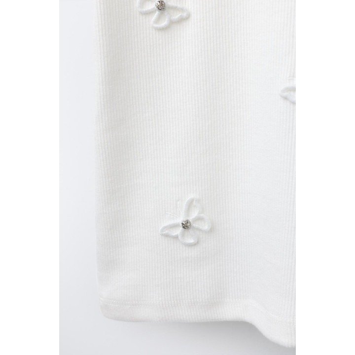 ФУТБОЛКА В РУБЧИК С АППЛИКАЦИЕЙ ИЗ ДРАГОЦЕННОСТЕЙ