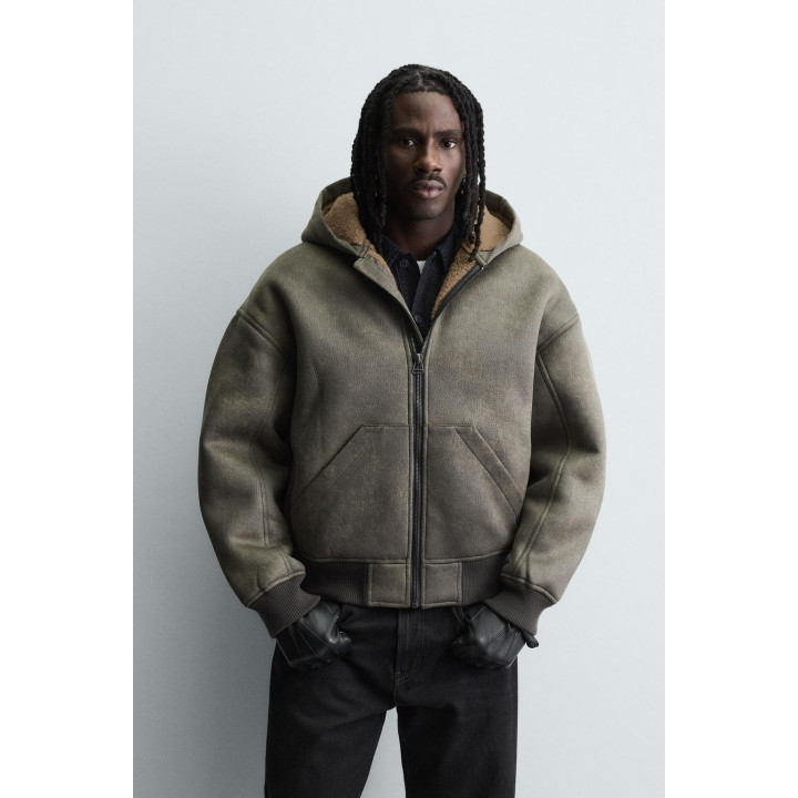 ДУБЛЕНКА ИЗ ИСКУССТВЕННОЙ КОЖИ С ЭФФЕКТОМ ПОТЕРТОСТИ