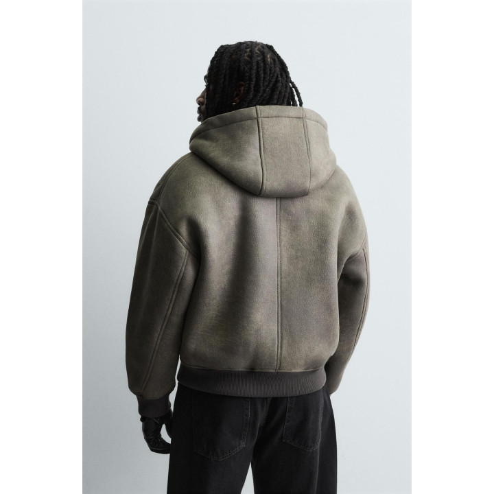 ДУБЛЕНКА ИЗ ИСКУССТВЕННОЙ КОЖИ С ЭФФЕКТОМ ПОТЕРТОСТИ