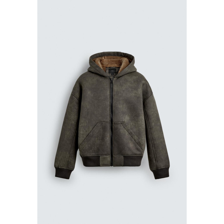 ДУБЛЕНКА ИЗ ИСКУССТВЕННОЙ КОЖИ С ЭФФЕКТОМ ПОТЕРТОСТИ