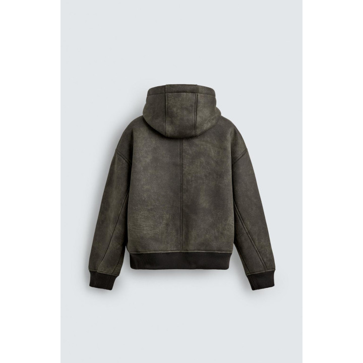 ДУБЛЕНКА ИЗ ИСКУССТВЕННОЙ КОЖИ С ЭФФЕКТОМ ПОТЕРТОСТИ