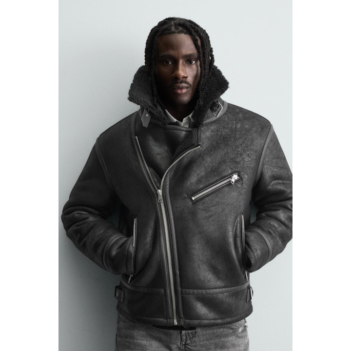 Кожаная куртка с эффектом двойной отделки