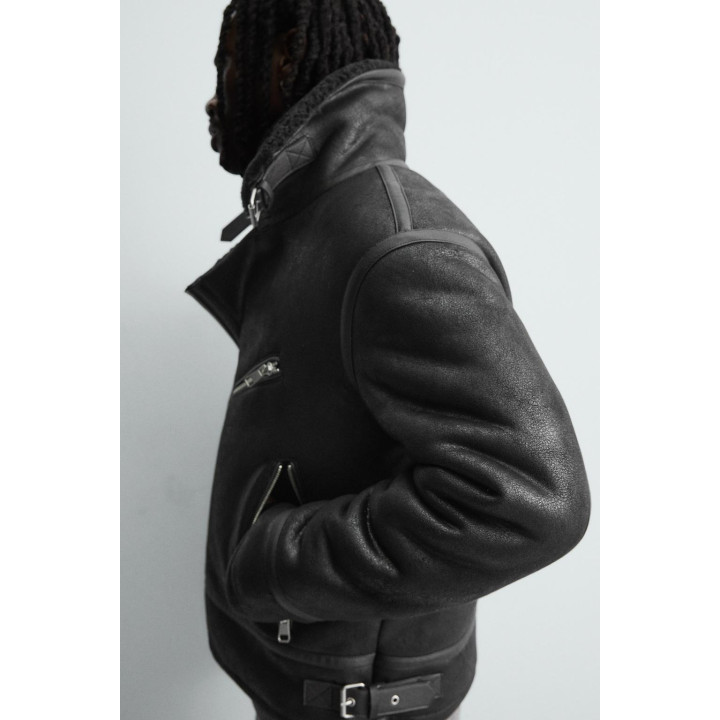 Кожаная куртка с эффектом двойной отделки