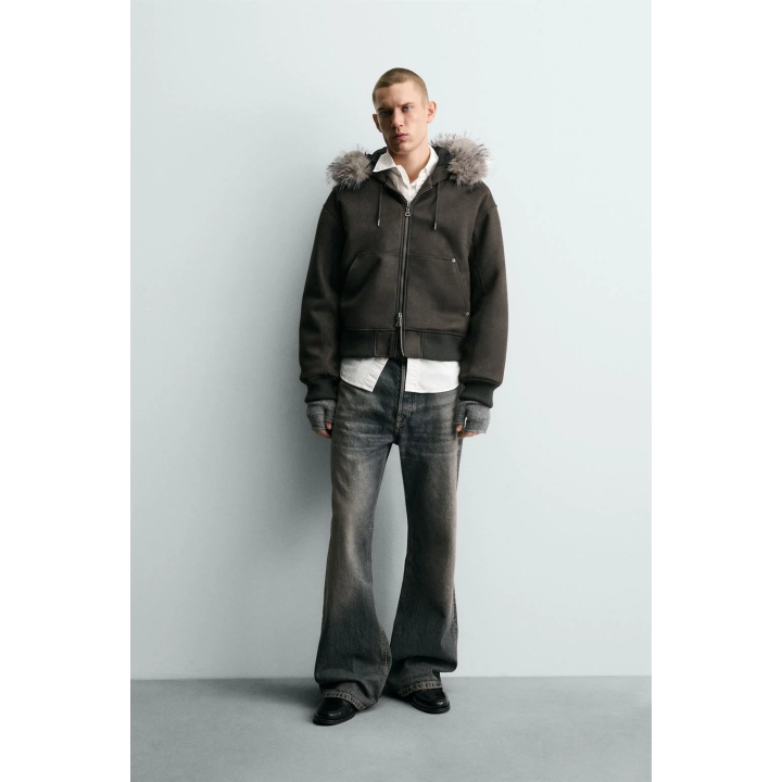 СТЕГАНАЯ КУРТКА С ЭФФЕКТОМ ЗАМШИ