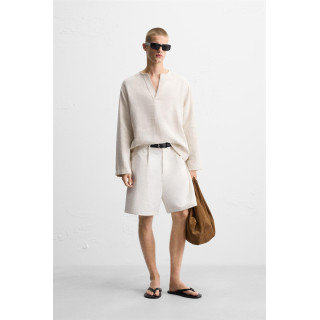 РУБАШКА-ПОЛО ИЗ ЛЬНЯНОЙ СМЕСИ С РЕЛЬЕФНЫМ УЗОРОМ