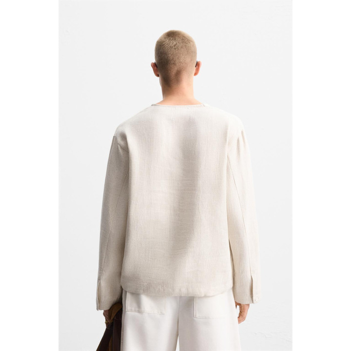 РУБАШКА-ПОЛО ИЗ ЛЬНЯНОЙ СМЕСИ С РЕЛЬЕФНЫМ УЗОРОМ