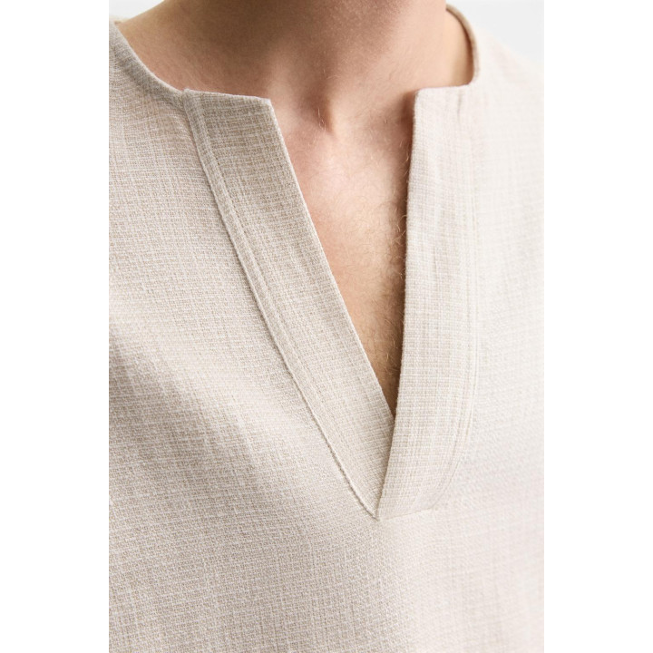 РУБАШКА-ПОЛО ИЗ ЛЬНЯНОЙ СМЕСИ С РЕЛЬЕФНЫМ УЗОРОМ