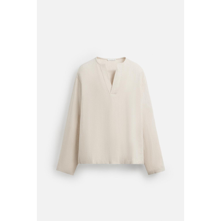 РУБАШКА-ПОЛО ИЗ ЛЬНЯНОЙ СМЕСИ С РЕЛЬЕФНЫМ УЗОРОМ