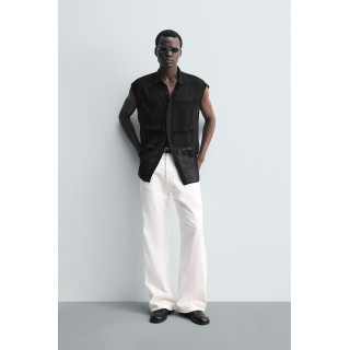 РУБАШКА ИЗ ПОЛУПРОЗРАЧНОЙ ТКАНИ С КАРМАНАМИ