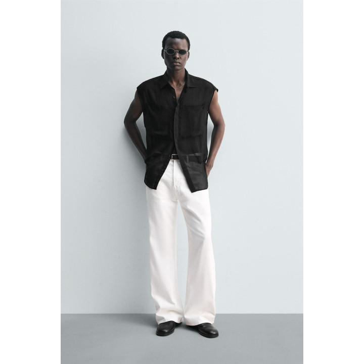 РУБАШКА ИЗ ПОЛУПРОЗРАЧНОЙ ТКАНИ С КАРМАНАМИ