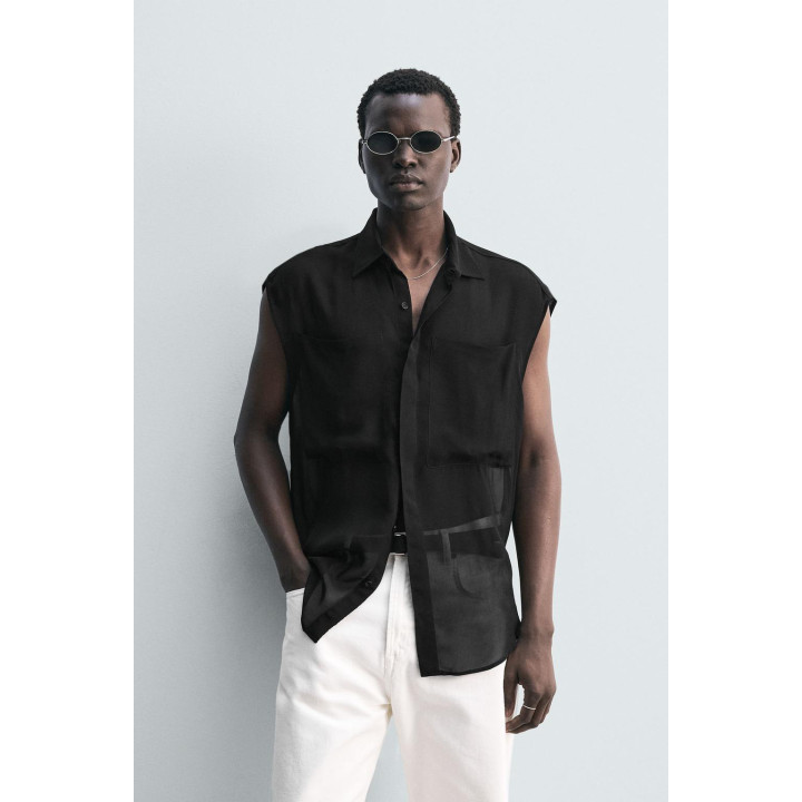 РУБАШКА ИЗ ПОЛУПРОЗРАЧНОЙ ТКАНИ С КАРМАНАМИ