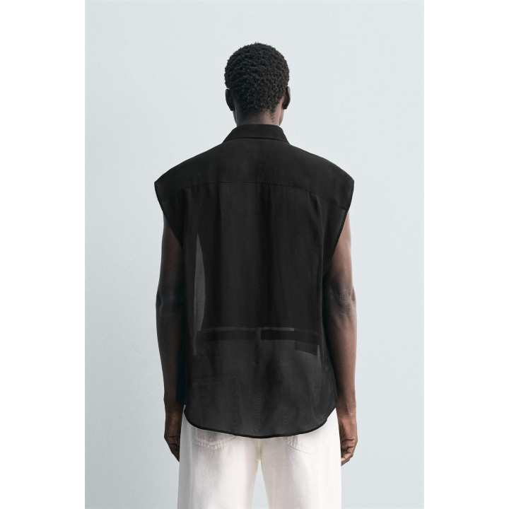 РУБАШКА ИЗ ПОЛУПРОЗРАЧНОЙ ТКАНИ С КАРМАНАМИ