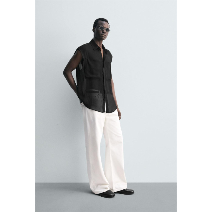 РУБАШКА ИЗ ПОЛУПРОЗРАЧНОЙ ТКАНИ С КАРМАНАМИ