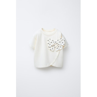 ФУТБОЛКА С КОМБИНИРОВАННЫМ БАНТОМ И ПРИНТОМ В ГОРОШЕК