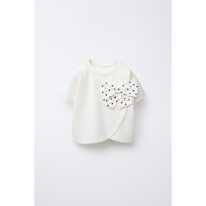 ФУТБОЛКА С КОМБИНИРОВАННЫМ БАНТОМ И ПРИНТОМ В ГОРОШЕК