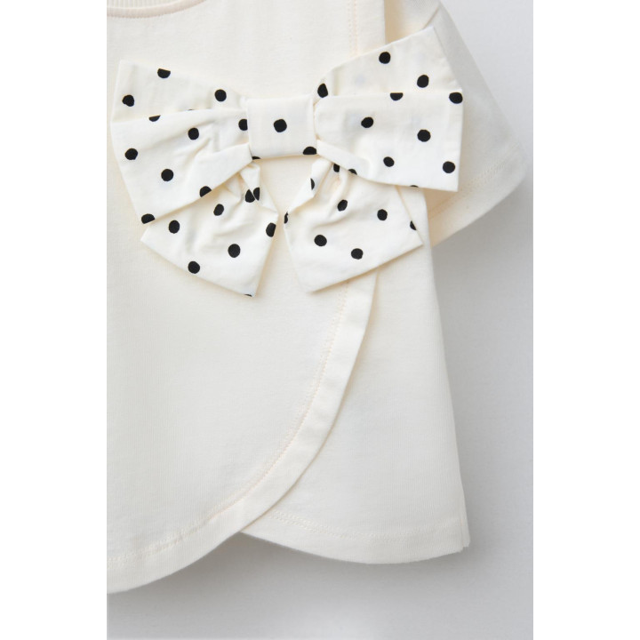 ФУТБОЛКА С КОМБИНИРОВАННЫМ БАНТОМ И ПРИНТОМ В ГОРОШЕК