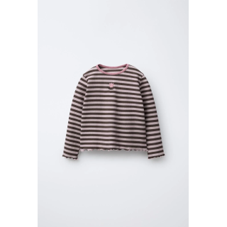 ЛОНГСЛИВ В ПОЛОСКУ С БЛЕСТЯЩИМ ПРИНТОМ И ВЫШИВКОЙ