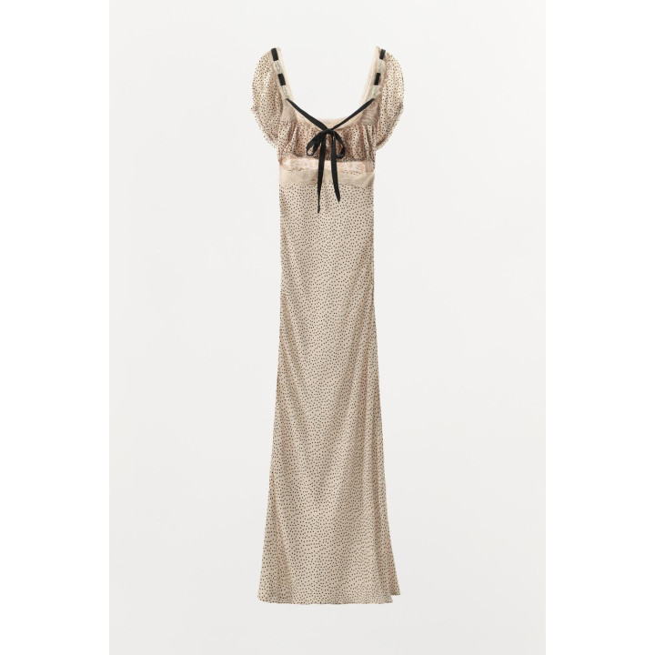 ПЛАТЬЕ В ГОРОШЕК С КОНТРАСТНЫМ БАНТОМ