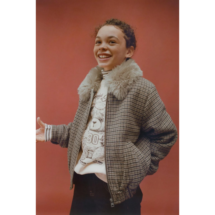 БОМБЕР В КЛЕТКУ С ВОРОТНИКОМ ИЗ ИСКУССТВЕННОГО МЕХА