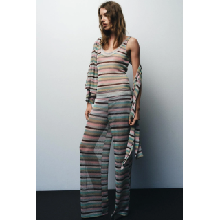 БРЮКИ В ПОЛОСКУ С МЕТАЛЛИЗИРОВАННОЙ НИТЬЮ