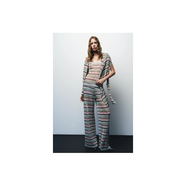 БРЮКИ В ПОЛОСКУ С МЕТАЛЛИЗИРОВАННОЙ НИТЬЮ