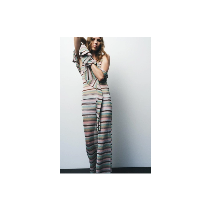 БРЮКИ В ПОЛОСКУ С МЕТАЛЛИЗИРОВАННОЙ НИТЬЮ