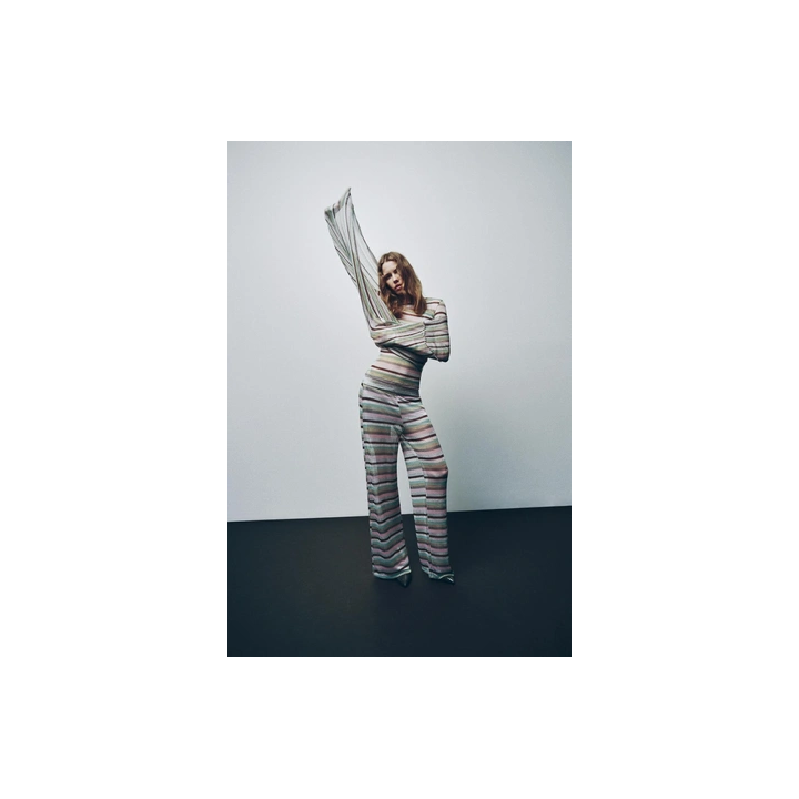 БРЮКИ В ПОЛОСКУ С МЕТАЛЛИЗИРОВАННОЙ НИТЬЮ