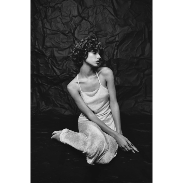 ПЛАТЬЕ МИДИ ИЗ ТКАНИ С МЕТАЛЛИЗИРОВАННОЙ НИТЬЮ