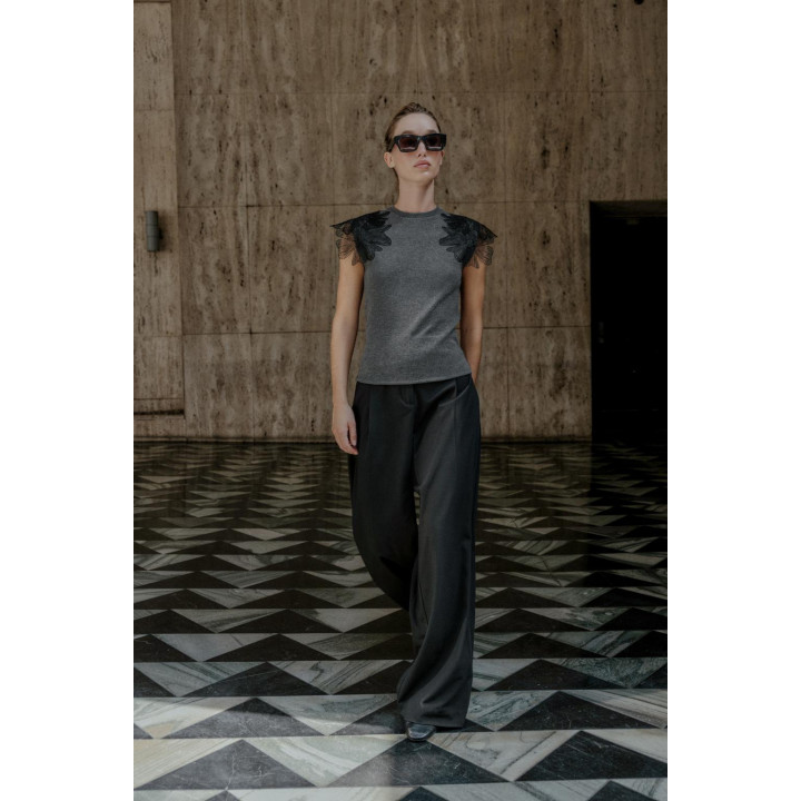 Топ с цветочным узором из рубчика