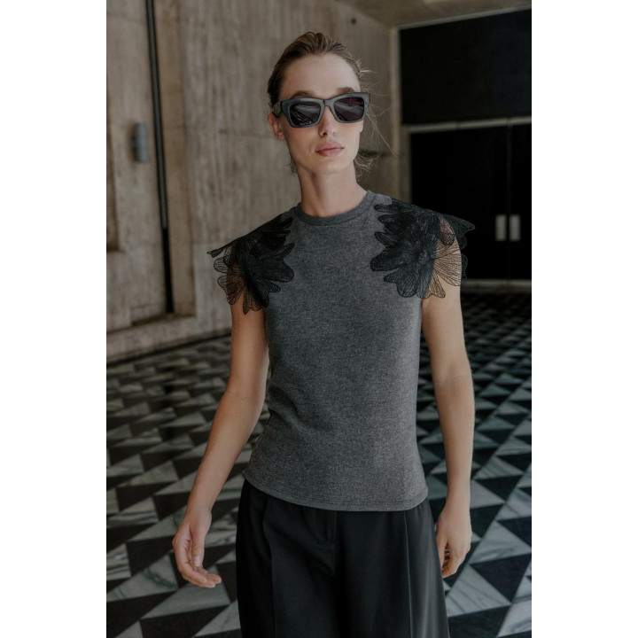 Топ с цветочным узором из рубчика