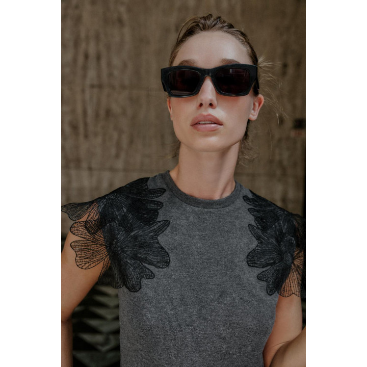 Топ с цветочным узором из рубчика