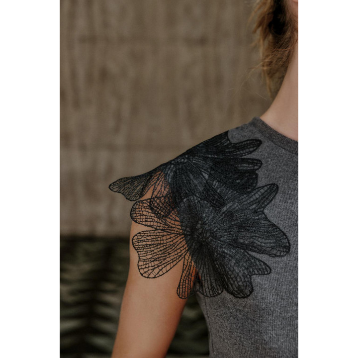 Топ с цветочным узором из рубчика