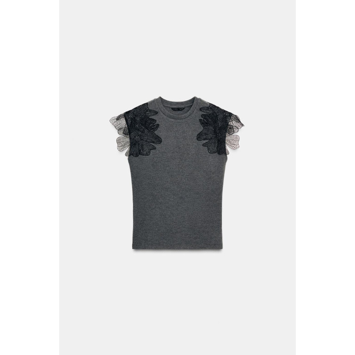 Топ с цветочным узором из рубчика