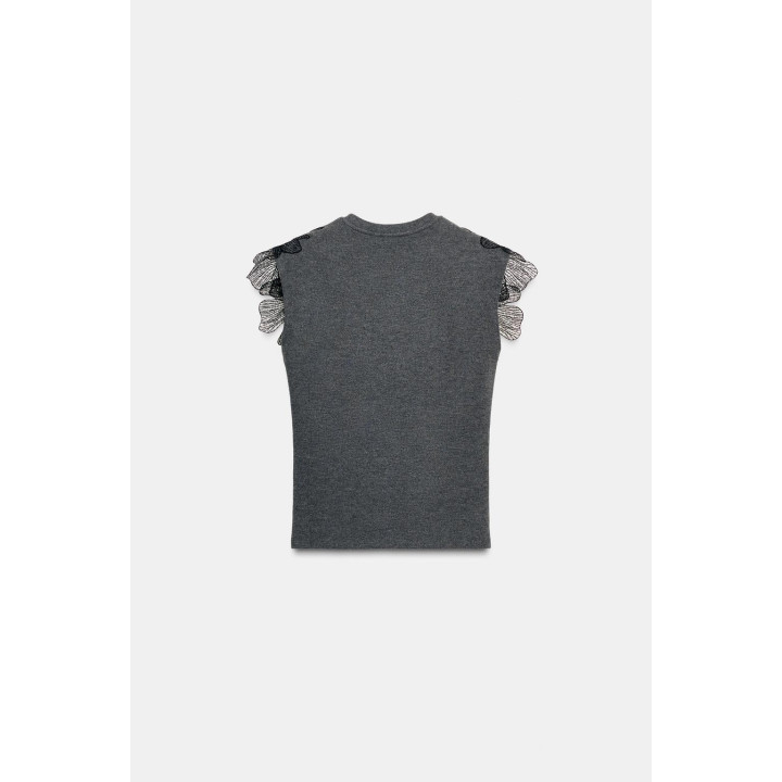 Топ с цветочным узором из рубчика