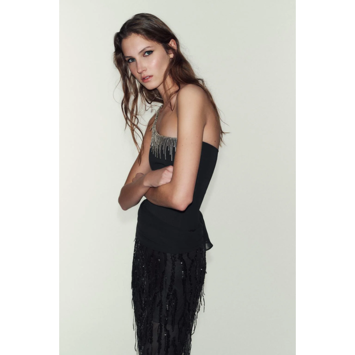 БОДИ АСИММЕТРИЧНОГО КРОЯ С БАХРОМОЙ И БЛЕСКОМ