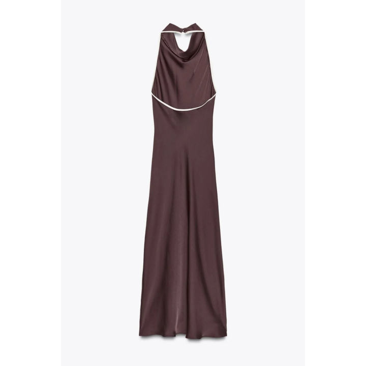 АТЛАСНОЕ ПЛАТЬЕ МИДИ С КОНТРАСТНОЙ ОТДЕЛКОЙ