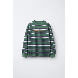 ФУТБОЛКА В ПОЛОСКУ С НАДПИСЬЮ ИЗ ТКАНИ