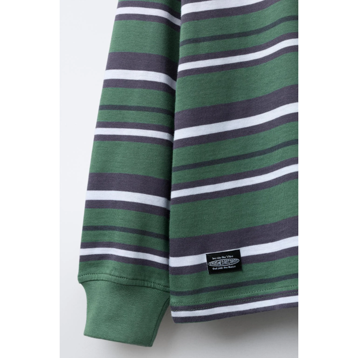 ФУТБОЛКА В ПОЛОСКУ С НАДПИСЬЮ ИЗ ТКАНИ