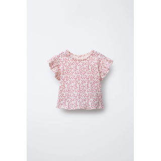 ФУТБОЛКА С ТЕКСТУРНЫМИ ВОЛАНАМИ И СЕРДЕЧКАМИ