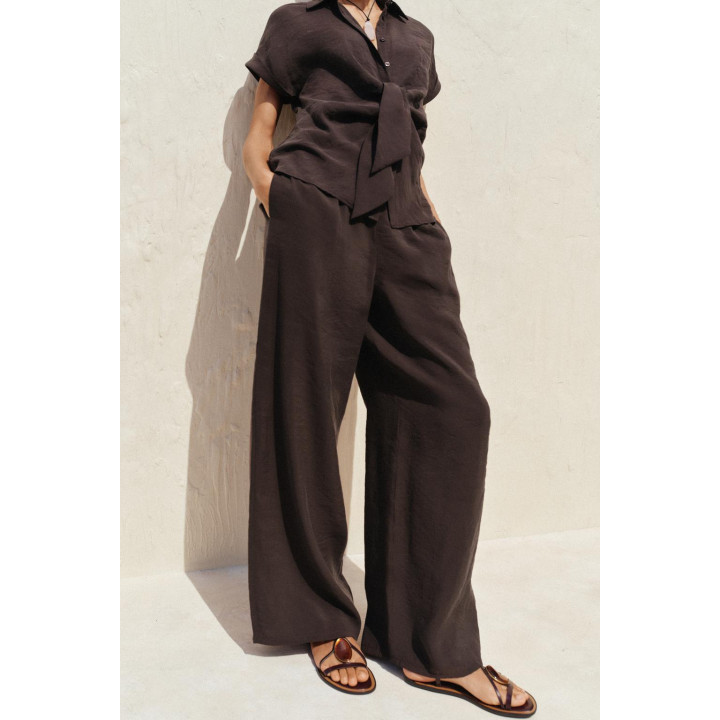 БРЮКИ С ШИРОКИМИ ШТАНИНАМИ И ЭЛАСТИЧНОЙ ТАЛИЕЙ