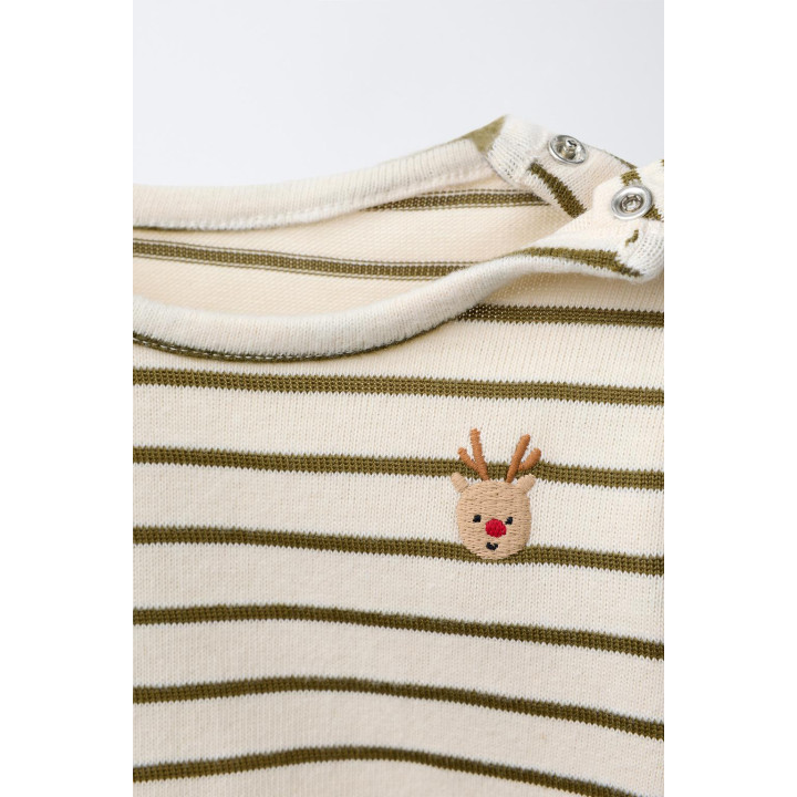 Комбинезон в полоску с вышитым оленем