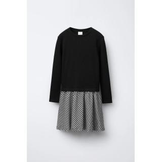 КОМБИНИРОВАННОЕ ПЛАТЬЕ В РУБЧИК С ЮБКОЙ В КЛЕТКУ