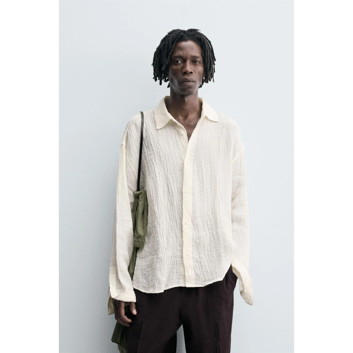 РУБАШКА ИЗ 100% ЛЬНА С ЖАТЫМ ЭФФЕКТОМ