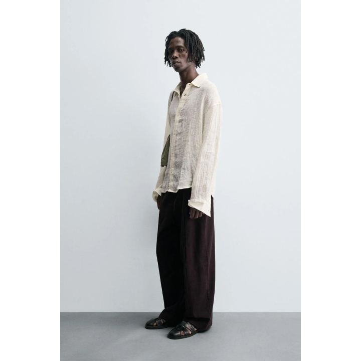 РУБАШКА ИЗ 100% ЛЬНА С ЖАТЫМ ЭФФЕКТОМ