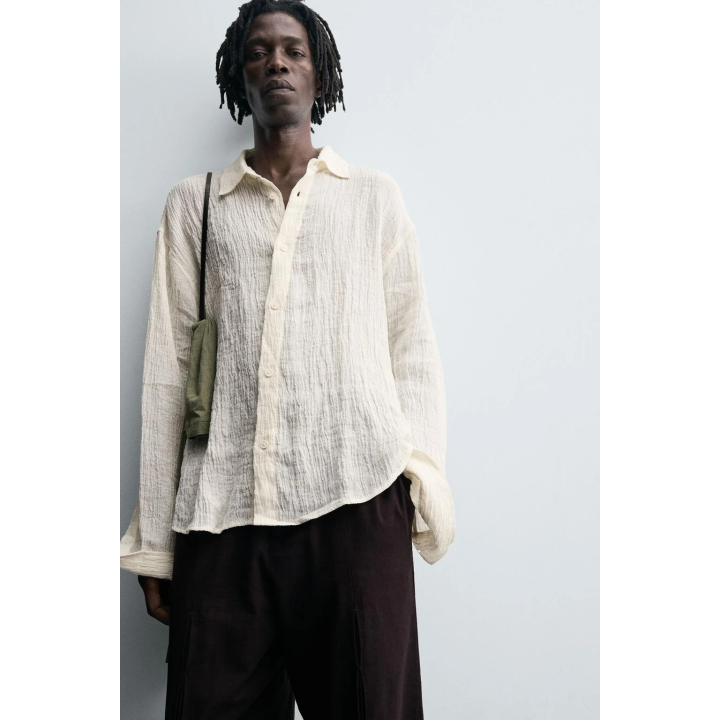 РУБАШКА ИЗ 100% ЛЬНА С ЖАТЫМ ЭФФЕКТОМ