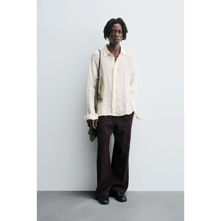 РУБАШКА ИЗ 100% ЛЬНА С ЖАТЫМ ЭФФЕКТОМ