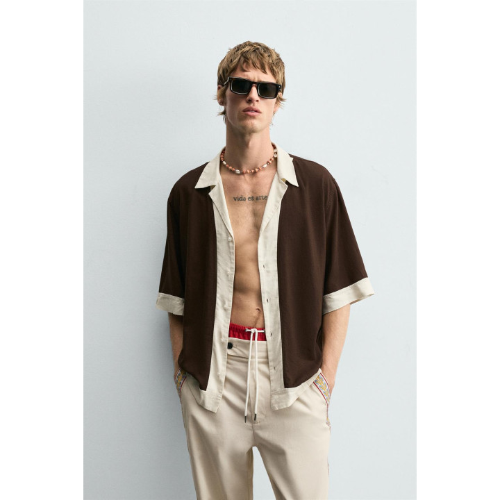 РУБАШКА ИЗ ВИСКОЗЫ И ЛЬНА КОЛОР-БЛОК