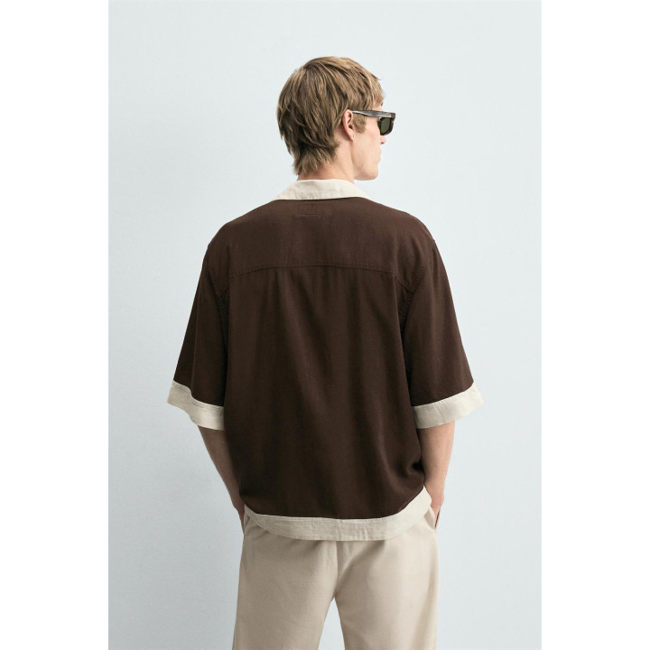 РУБАШКА ИЗ ВИСКОЗЫ И ЛЬНА КОЛОР-БЛОК